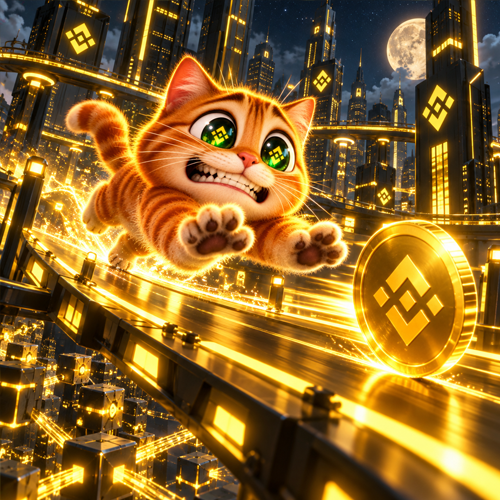 FOMOCAT leaping after a glowing BNB coin